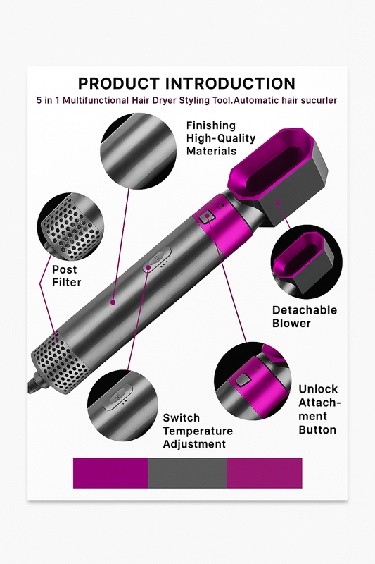 Hot Air Styler 5 in 1 Hair Dryer Brush Volumizer Straightener Curler Set
