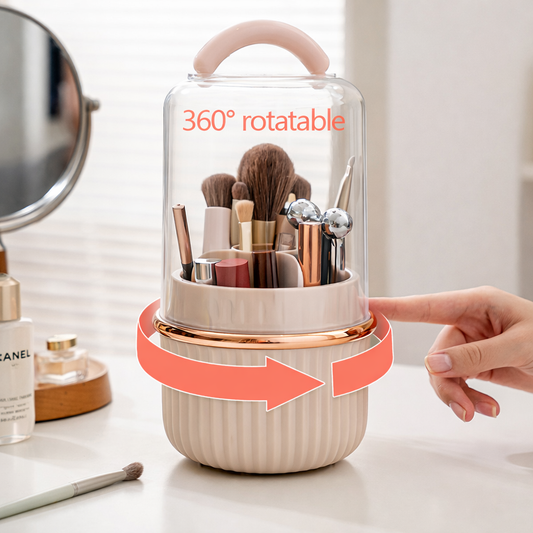 Rotating Makeup Brush Storage Bin 360 Degree Organizer with Dust Cover
