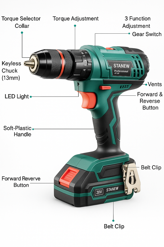 Electric Drill Double Battery Cordless Power Tool Set for Home Repair