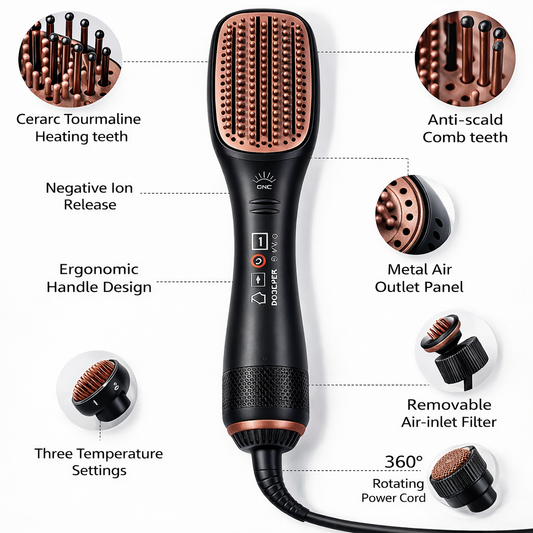 2 in 1 Hair Dryer & Styler Brush 1200W Ionic Hot Air Straightening Comb